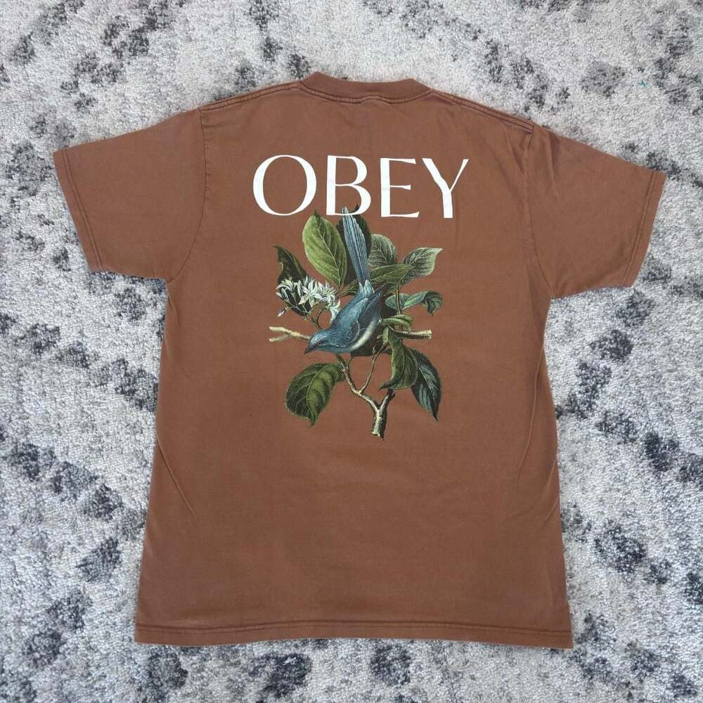 Obey Brown Bird Botanical Graphic T-Shirt Medium